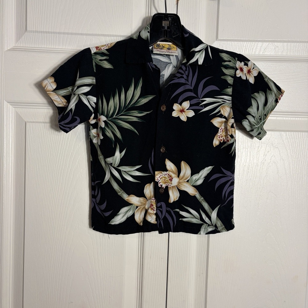 Vintage Winnie Fashion Hawaiian Shirt Kids 4 Black Orchid Y2K Tropical Button Up